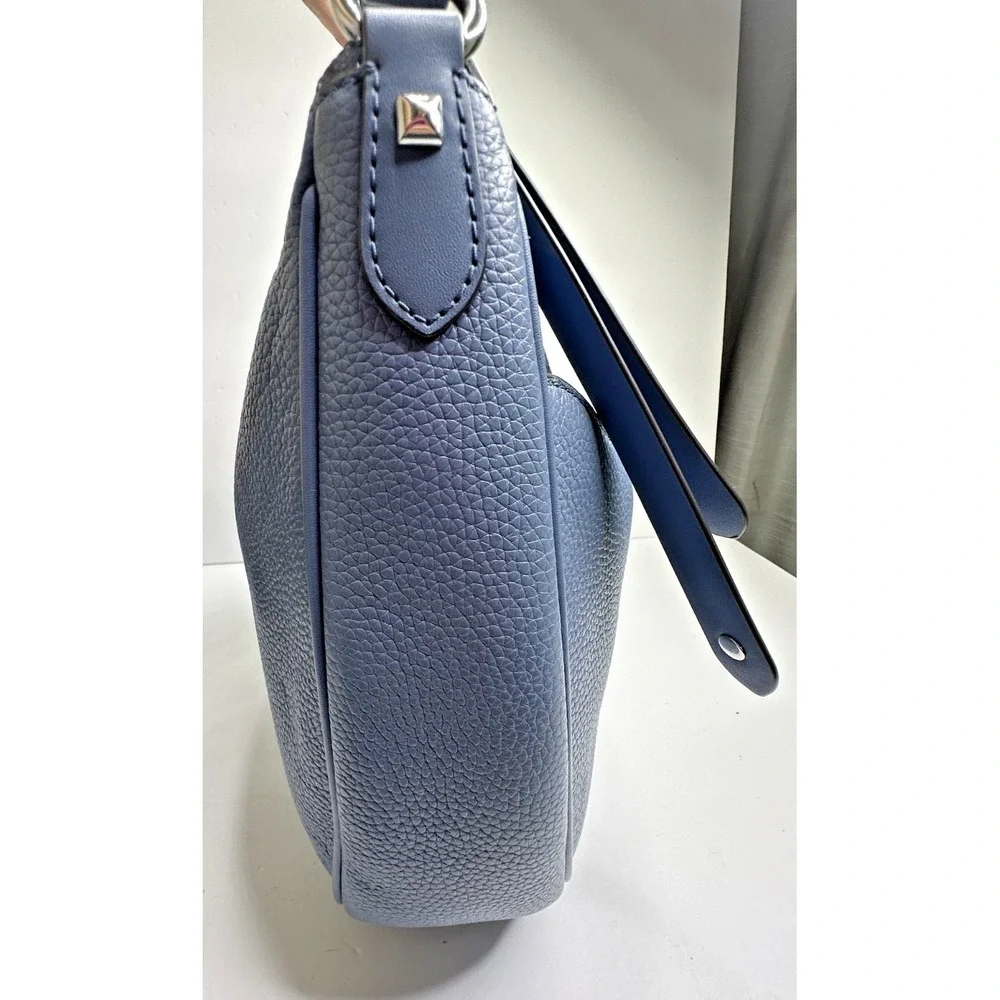 Michael Kors Dover Blue Leather Hobo Purse Shoulder Bag Half Moon